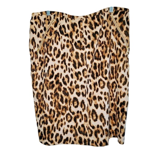 Chico's 3 Leopard Print Skirt 16/18 Pencil Zippers Faux Pockets NWT RV $99 - Picture 1 of 5